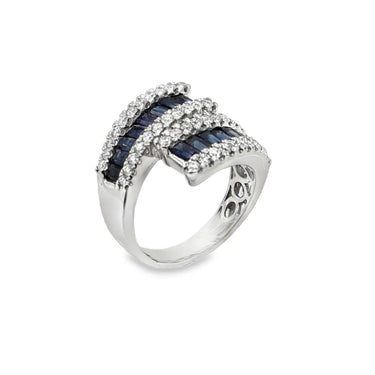 14k White gold diamond and sapphire bypass band