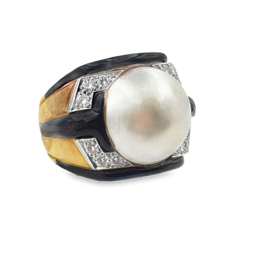Vintage 18K yellow gold Mabe pearl and diamond ring by David Webb