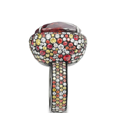 Unique Spessartite garnet and diamond ring by Jared Lehr